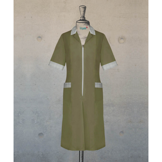 Dress - Zippered -  Olive