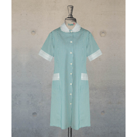 Dress With Round Collar  - Green-White Stripes