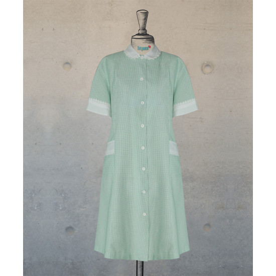 Dress With Round Collar  - Green-White Checks