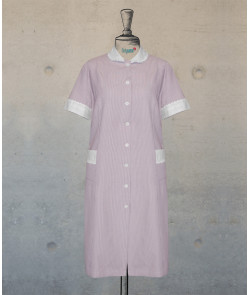 Dress With Round Collar  - Lilac Pinstripes