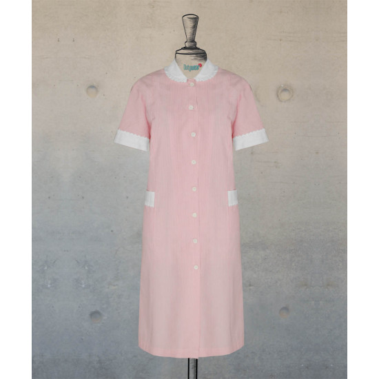 Dress With Round Collar  - Pink Pinstripes