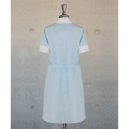 Dress With Round Collar  - Sky Blue Stripes