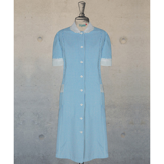 Dress With Round Collar  - Sky Blue Checks