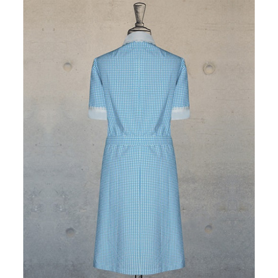 Dress With Round Collar  - Sky Blue Checks